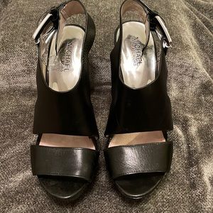 Michael Kors black leather platform sandal